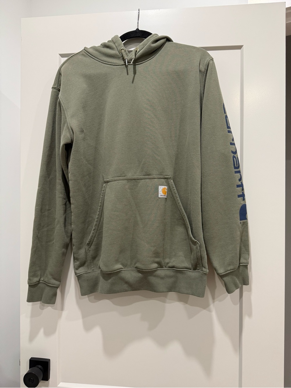 Carhartt Olive Drab Hooded Sweatshirt with Navy Sleeve Logo